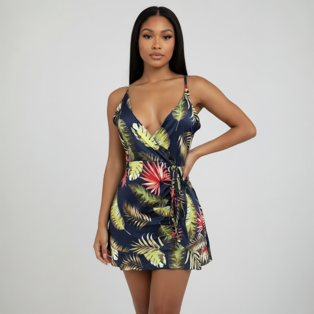 Floral Print V-Neck Mini Dress